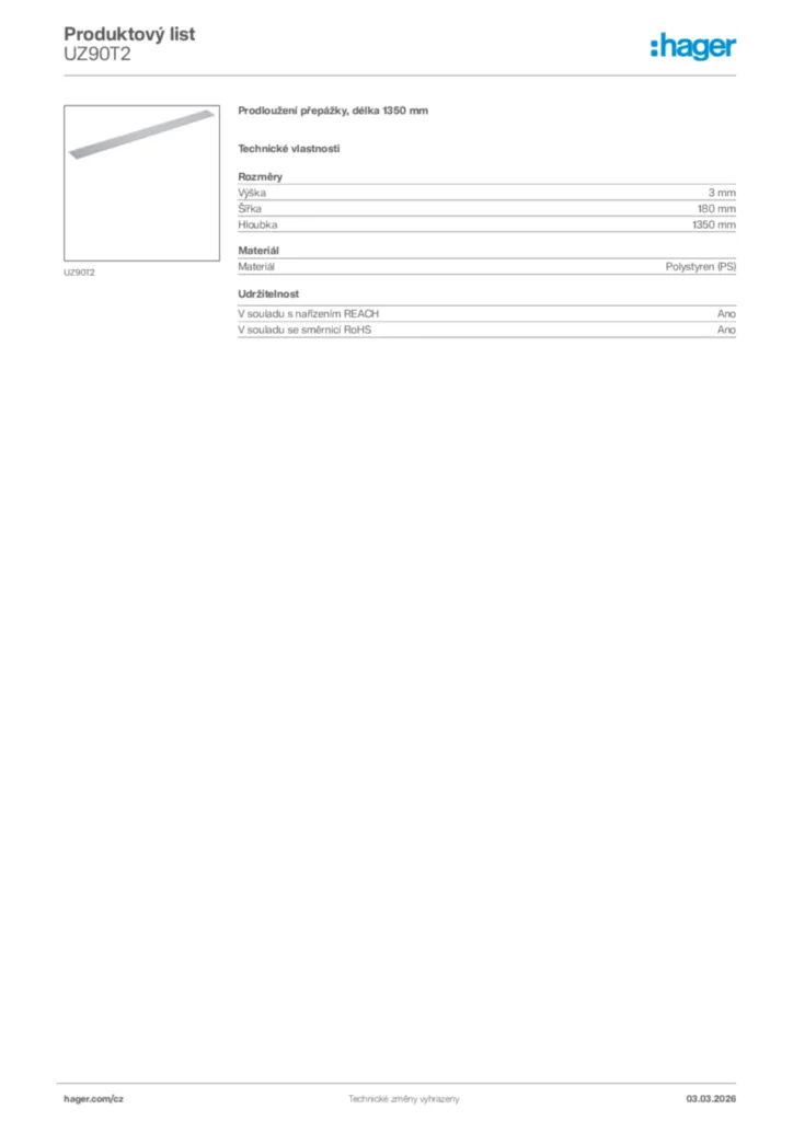 Obrázek Hager Product data sheet UZ90T2 | Hager