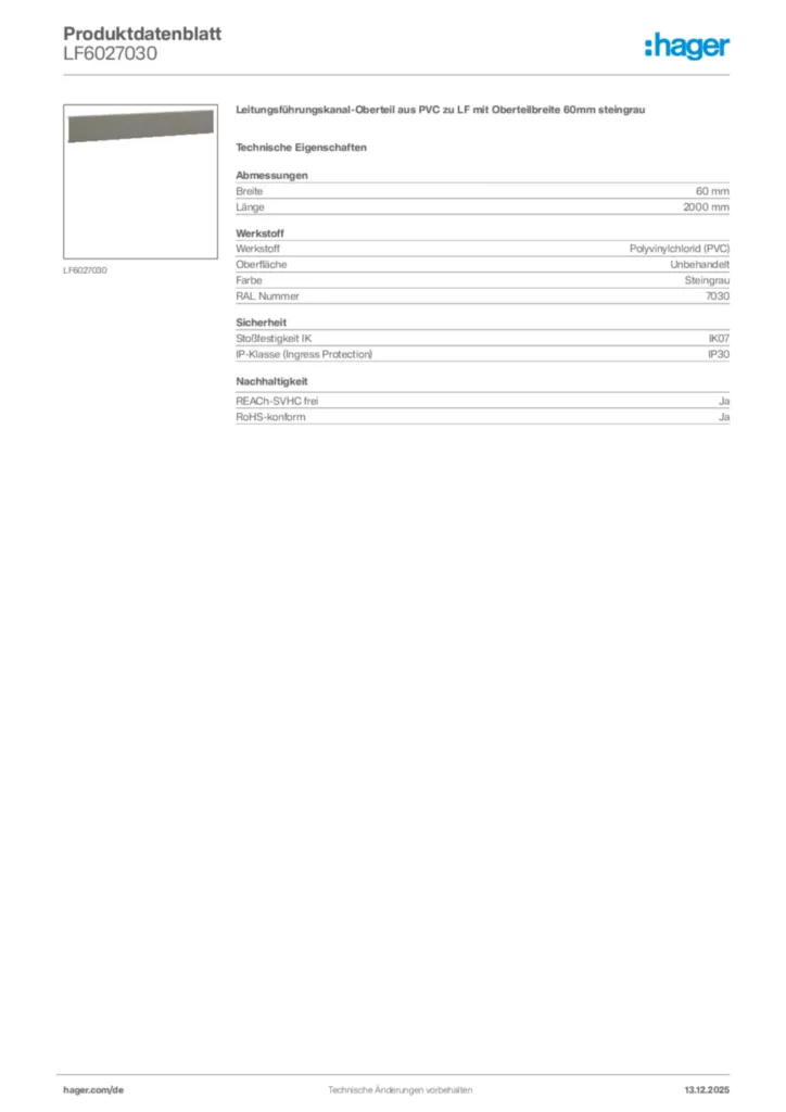 Bild Hager Produktdatenblatt LF6027030 | Hager Deutschland