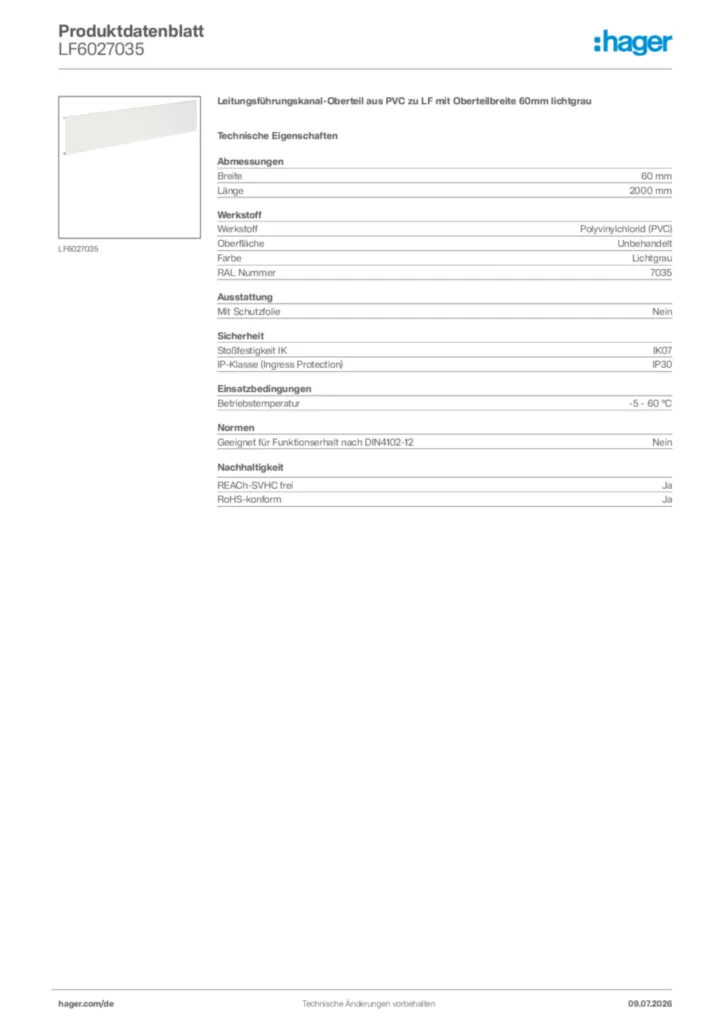 Bild Hager Produktdatenblatt LF6027035 | Hager Deutschland