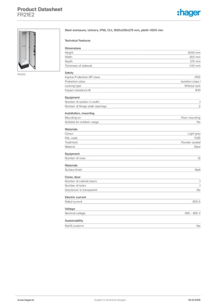 Image Hager Product data sheet FR21E2  | Hager