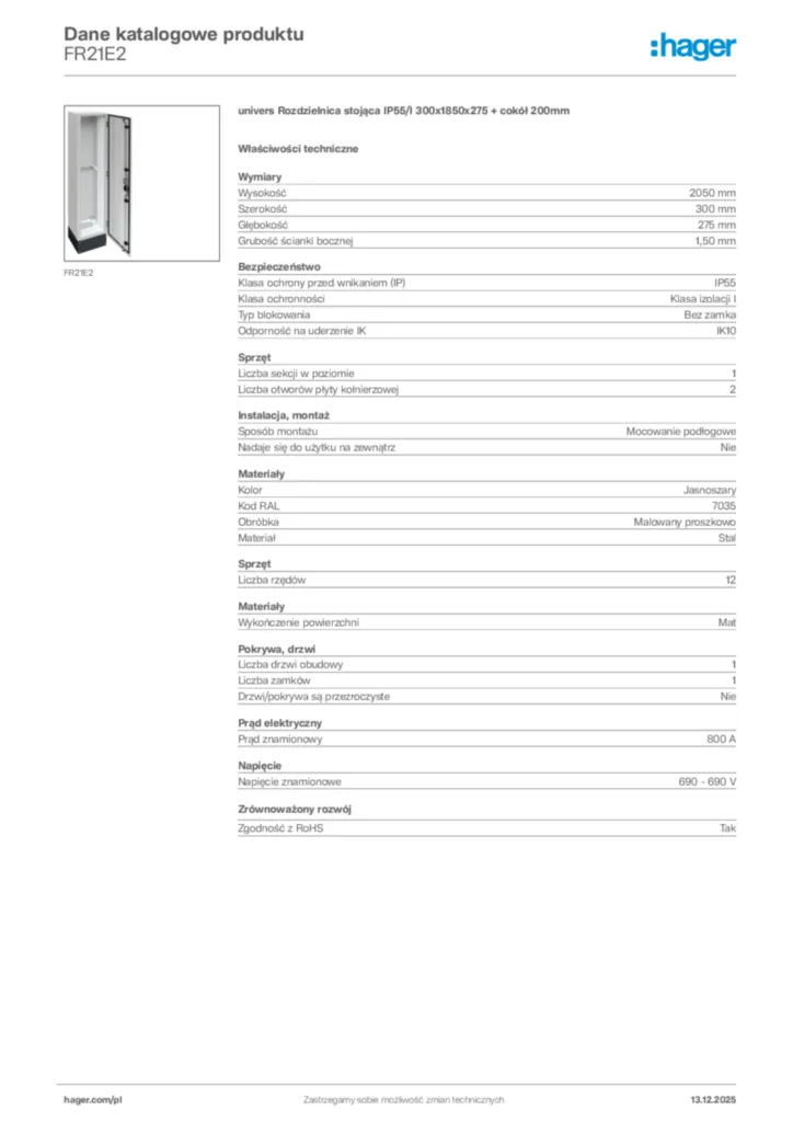 Zdjęcie Hager Karta katalogowa FR21E2 | Hager Polska