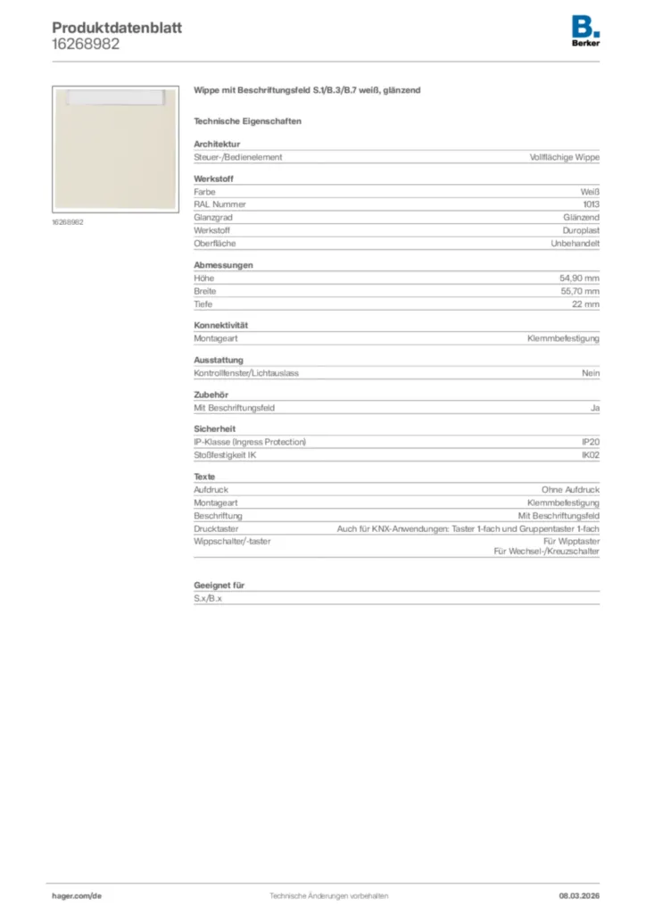 Bild Berker Produktdatenblatt 16268982 | Hager Deutschland