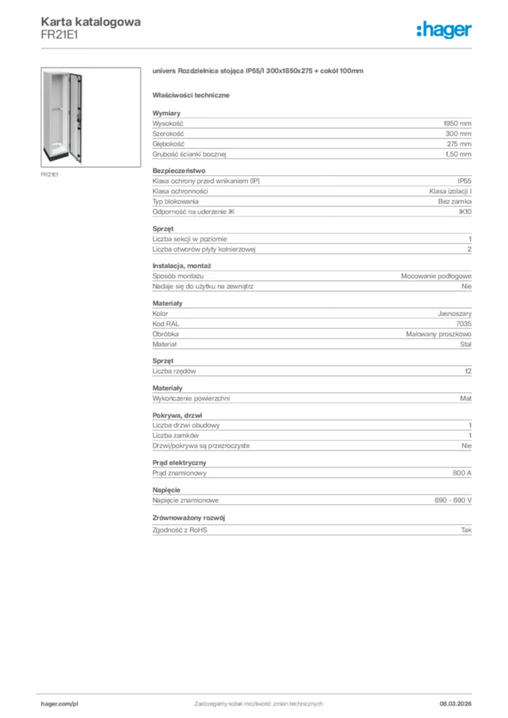 Zdjęcie Hager Karta katalogowa FR21E1 | Hager Polska