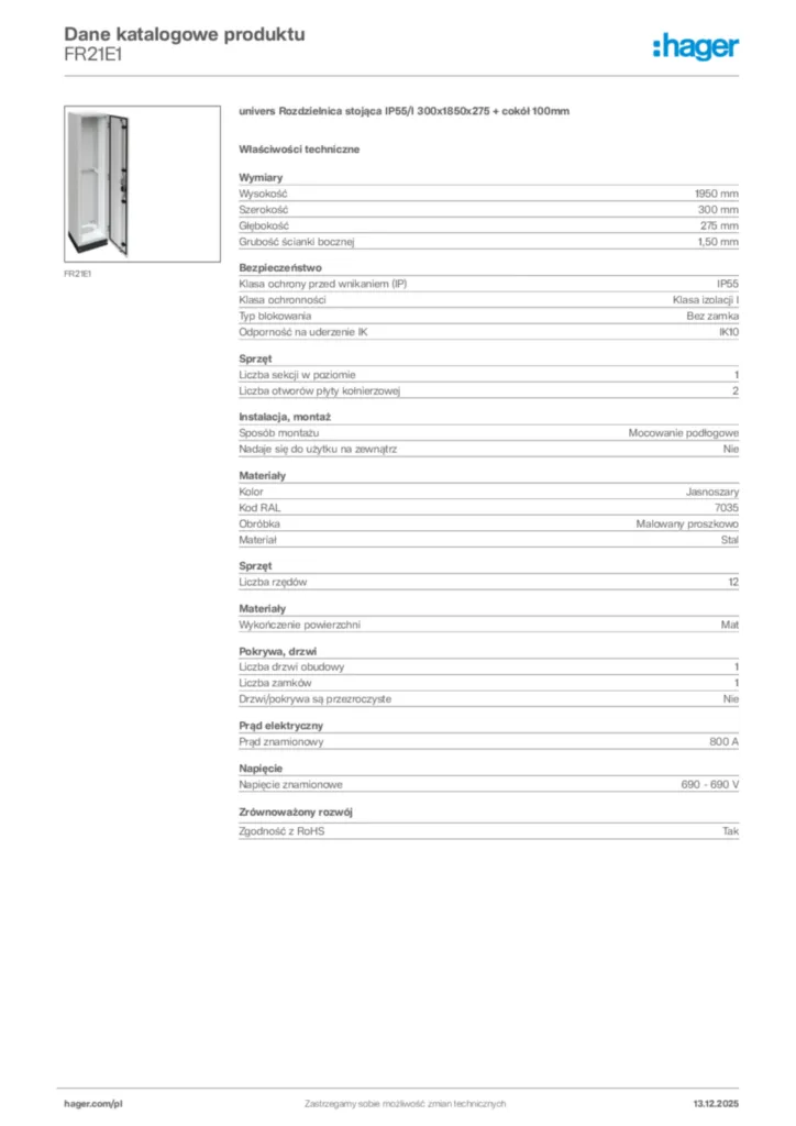 Zdjęcie Hager Karta katalogowa FR21E1 | Hager Polska