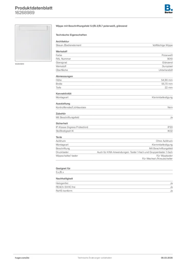 Bild Berker Produktdatenblatt 16268989 | Hager Deutschland