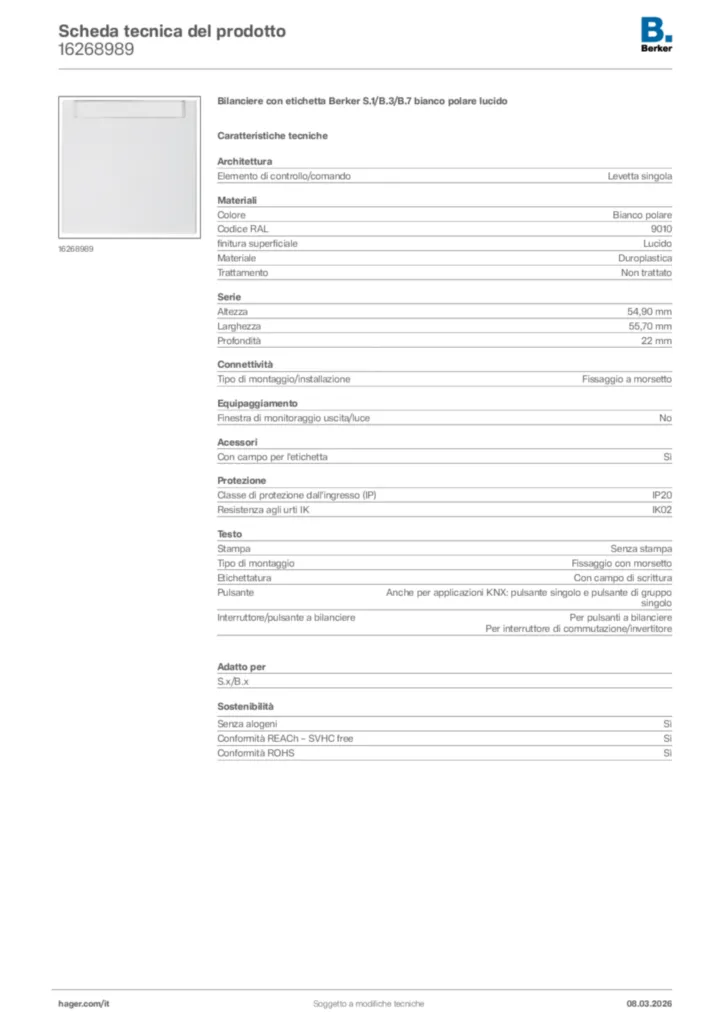Immagine Berker Scheda tecnica del prodotto 16268989 | Hager Italia