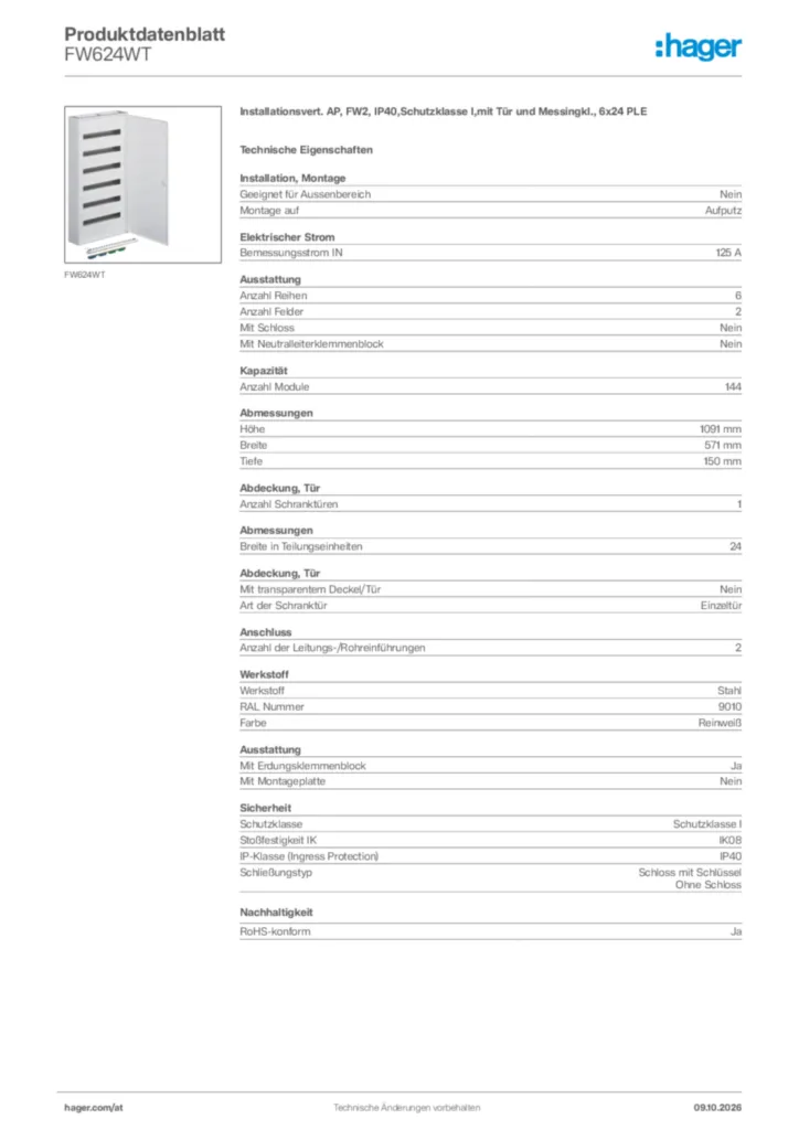 Bild Hager Produktdatenblatt FW624WT | Hager Deutschland