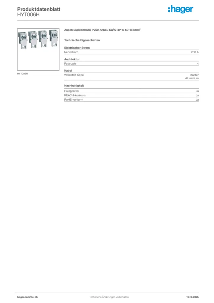 Bild Hager Produktdatenblatt HYT006H | Hager Schweiz