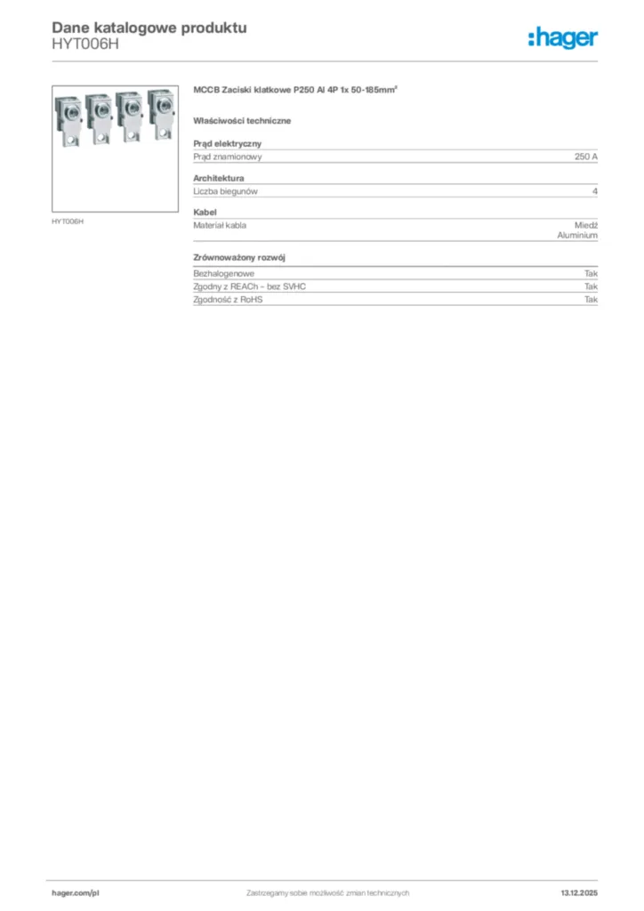Zdjęcie Hager Karta katalogowa HYT006H | Hager Polska
