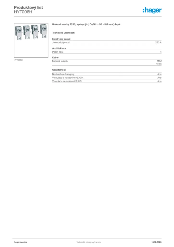 Obrázek Hager Produktový list HYT006H | Hager