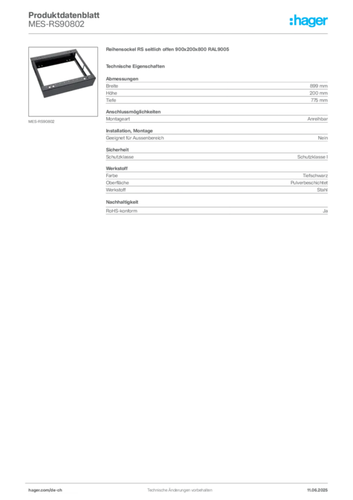 Bild Hager Produktdatenblatt MES-RS90802 | Hager Schweiz