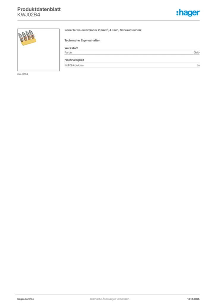 Bild Hager Produktdatenblatt KWJ02B4 | Hager Deutschland