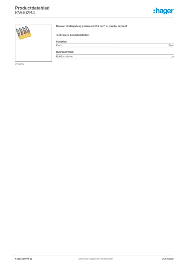 Afbeelding Hager Productdatablad KWJ02B4 | Hager Belgium
