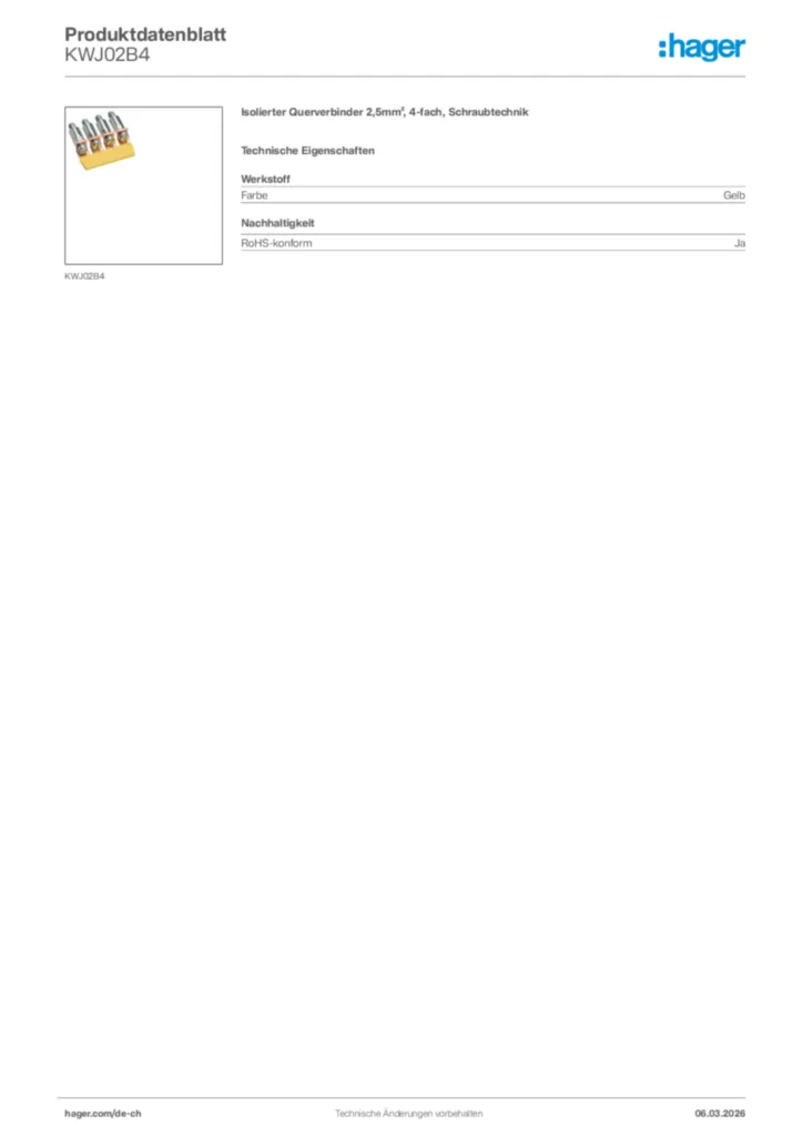 Bild Hager Produktdatenblatt KWJ02B4 | Hager Schweiz