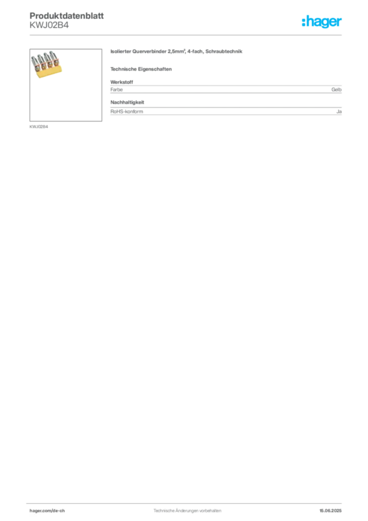 Bild Hager Produktdatenblatt KWJ02B4 | Hager Schweiz