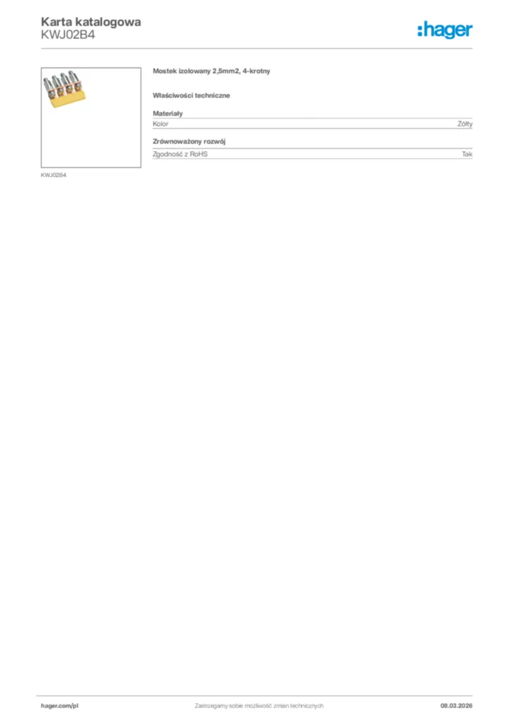 Zdjęcie Hager Karta katalogowa KWJ02B4 | Hager Polska