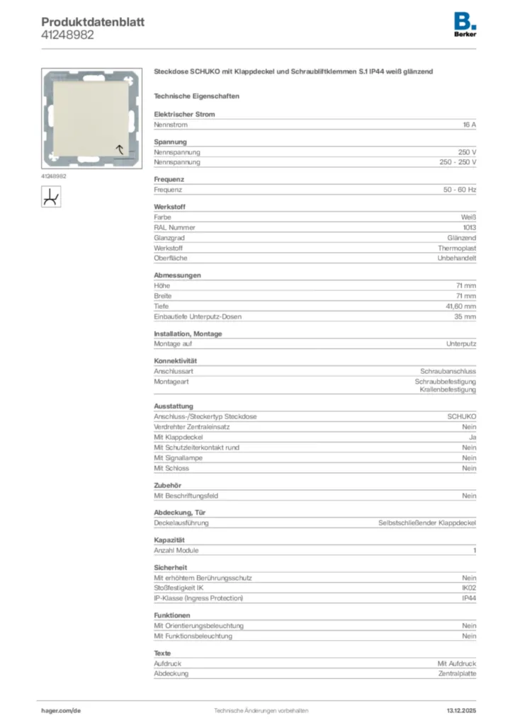 Bild Berker Produktdatenblatt 41248982 | Hager Deutschland