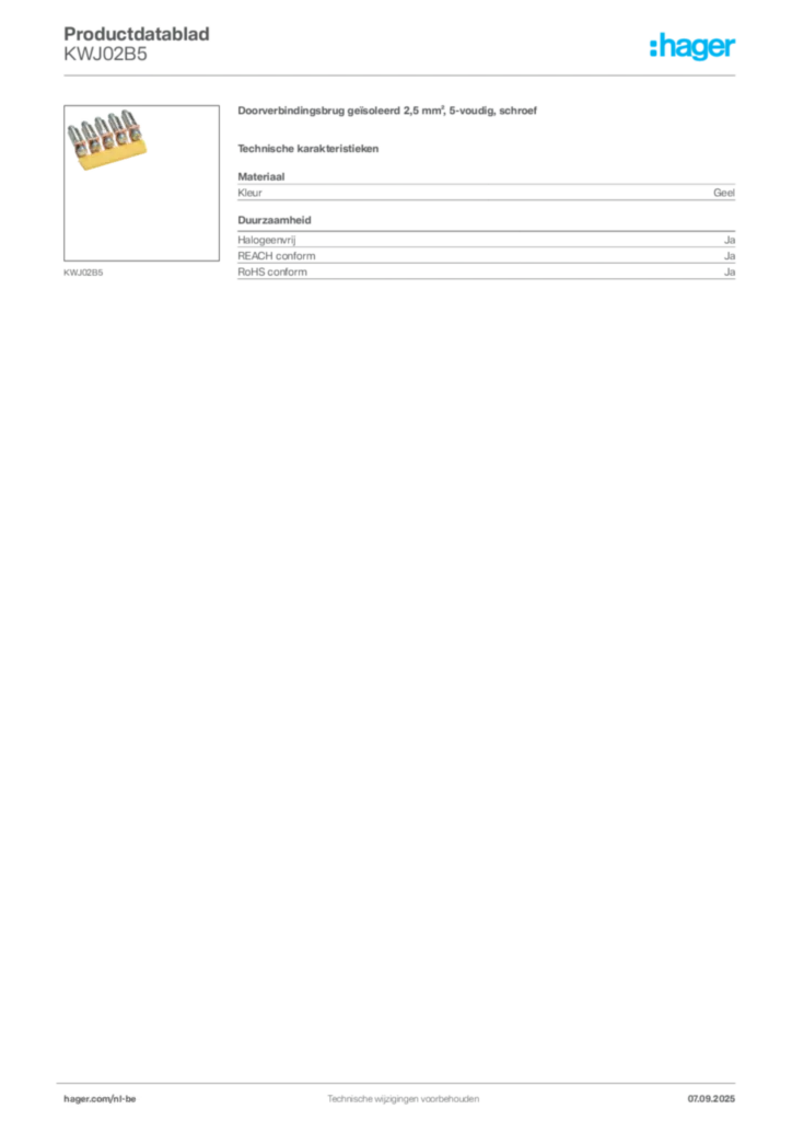 Afbeelding Hager Productdatablad KWJ02B5 | Hager Belgium