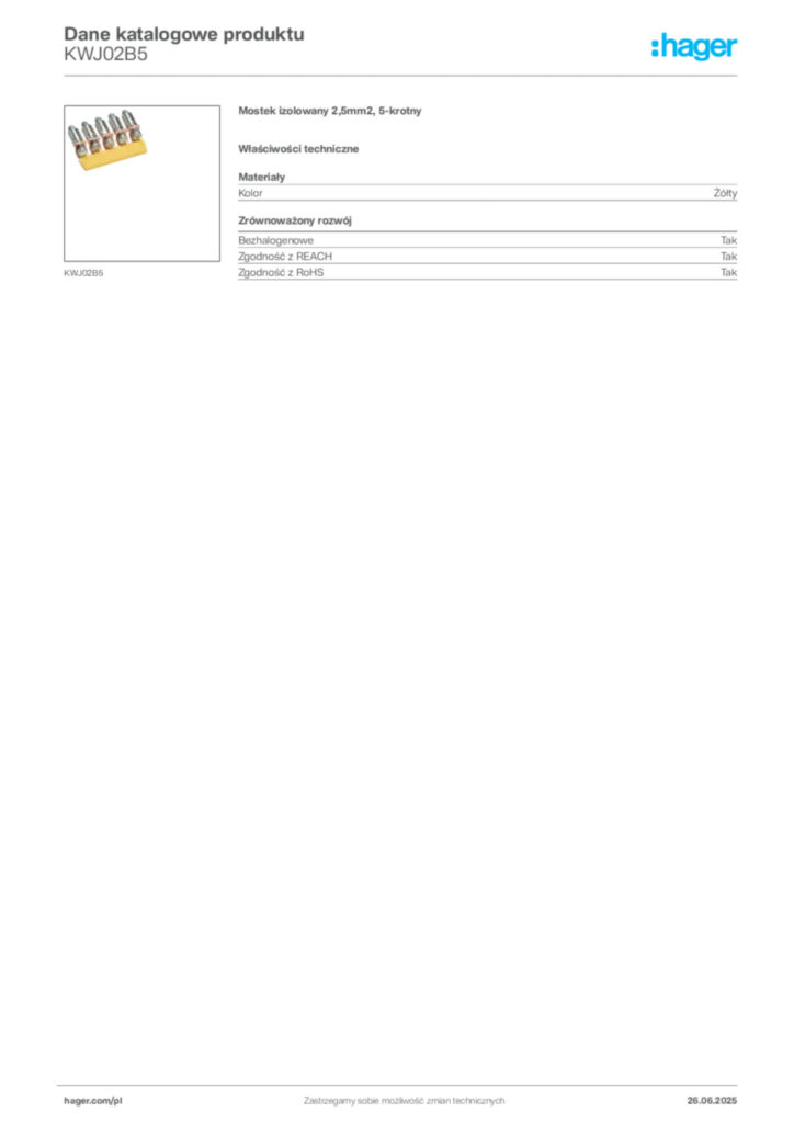 Zdjęcie Hager Karta katalogowa KWJ02B5 | Hager Polska