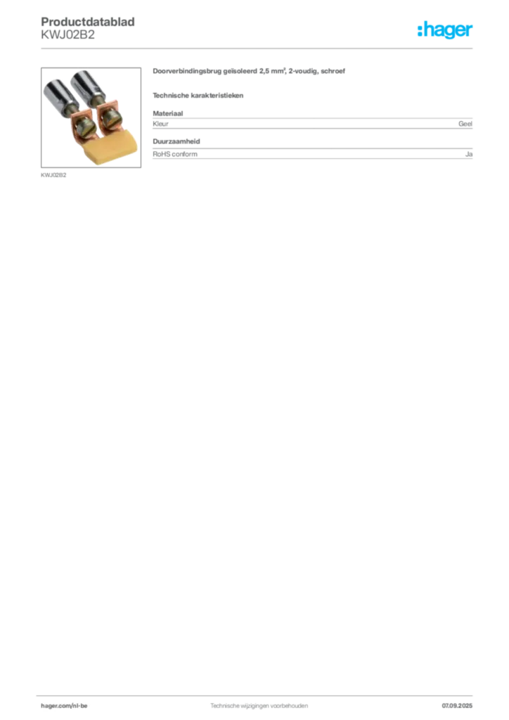 Afbeelding Hager Productdatablad KWJ02B2 | Hager Belgium