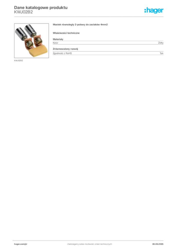 Zdjęcie Hager Karta katalogowa KWJ02B2 | Hager Polska