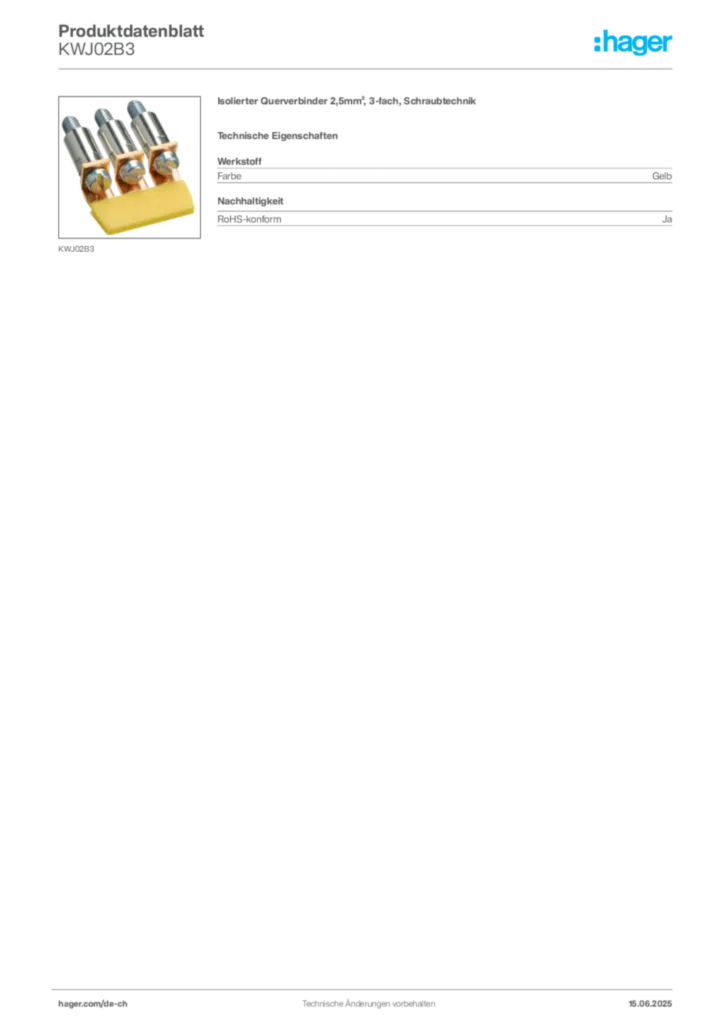 Bild Hager Produktdatenblatt KWJ02B3 | Hager Schweiz
