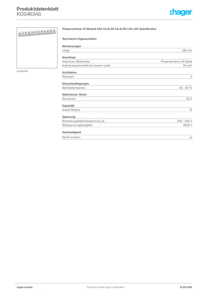 Hager Produktdatenblatt KDS463AS