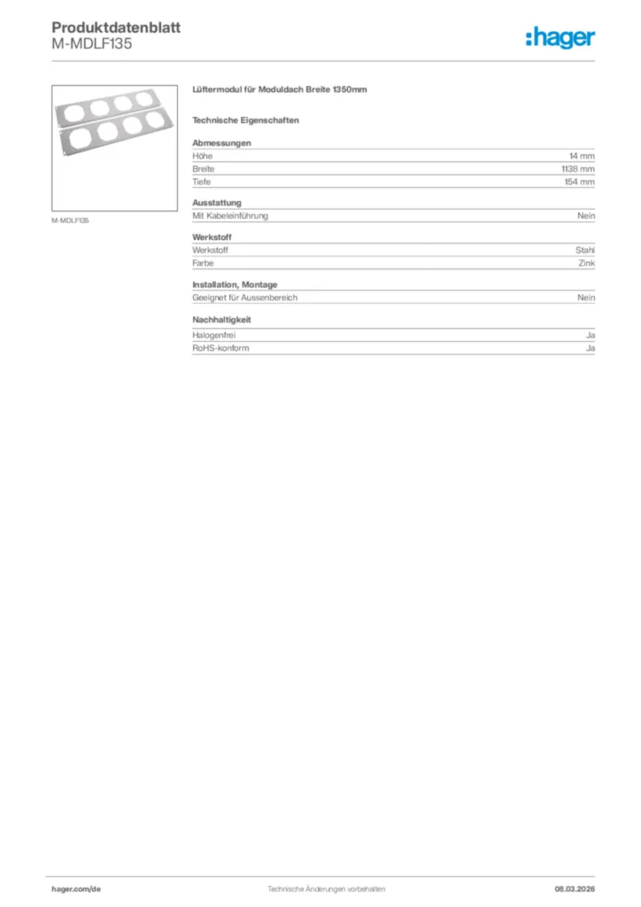 Bild Hager Produktdatenblatt M-MDLF135 | Hager Deutschland