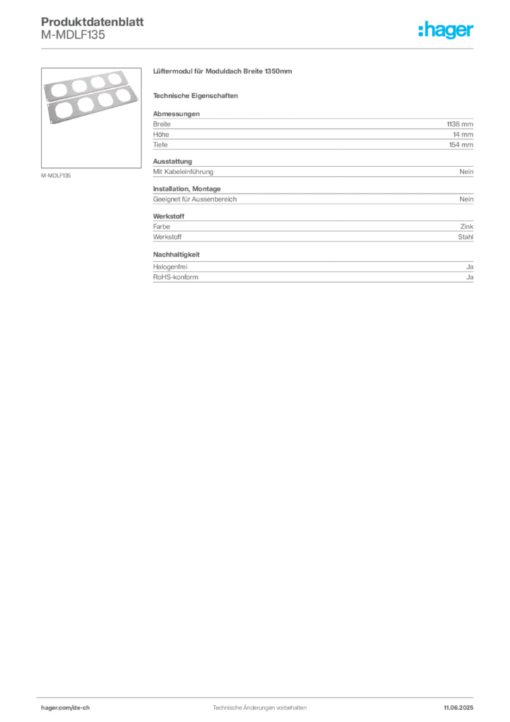 Bild Hager Produktdatenblatt M-MDLF135 | Hager Schweiz