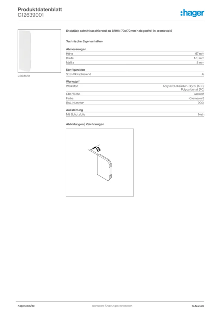 Bild Hager Produktdatenblatt G12639001 | Hager Deutschland