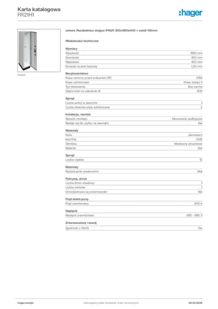 Zdjęcie Hager Karta katalogowa FR21H1 | Hager Polska