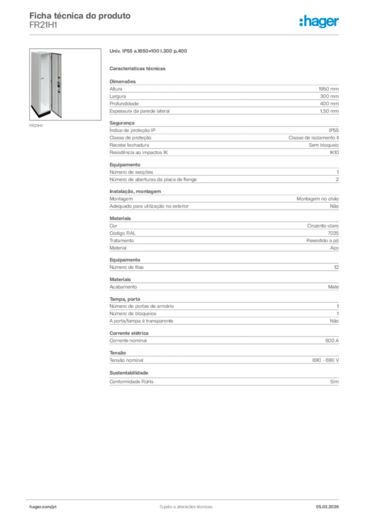 Imagem Hager Ficha técnica do produto FR21H1 | Hager Portugal