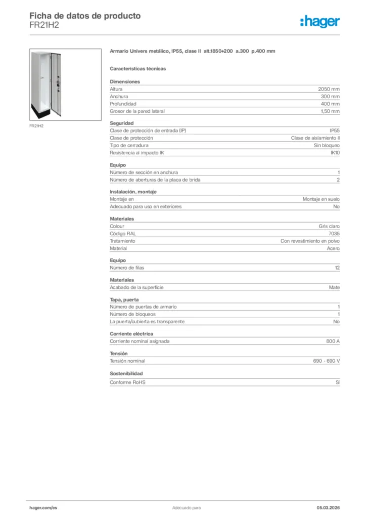 Imagen Hager Ficha de datos de producto FR21H2 | Hager España