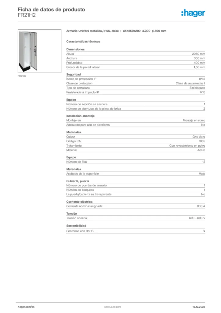 Imagen Hager Ficha de datos de producto FR21H2 | Hager España