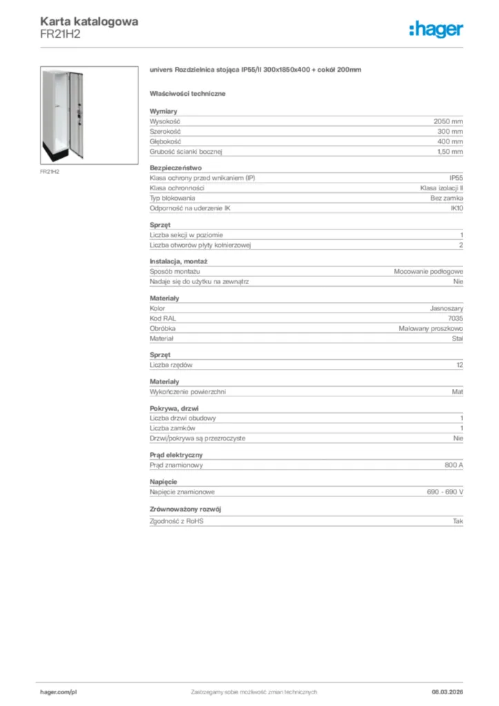 Zdjęcie Hager Karta katalogowa FR21H2 | Hager Polska