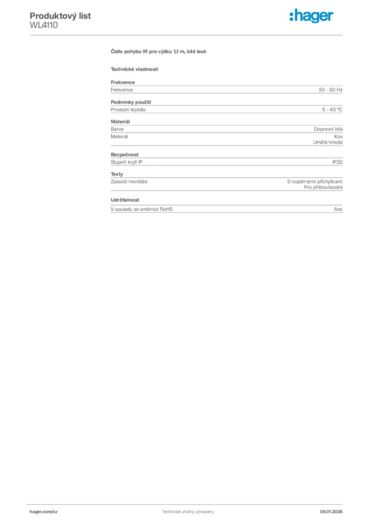 Obrázek Hager Product data sheet WL4110 | Hager