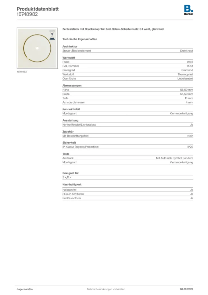 Bild Berker Produktdatenblatt 16748982 | Hager Deutschland