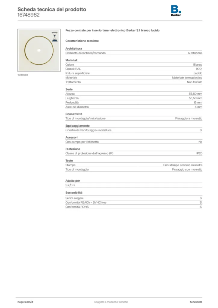 Immagine Berker Scheda tecnica del prodotto 16748982 | Hager Italia
