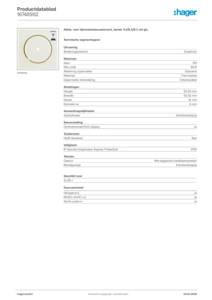 Afbeelding Hager Productdatablad 16748982 | Hager Nederland
