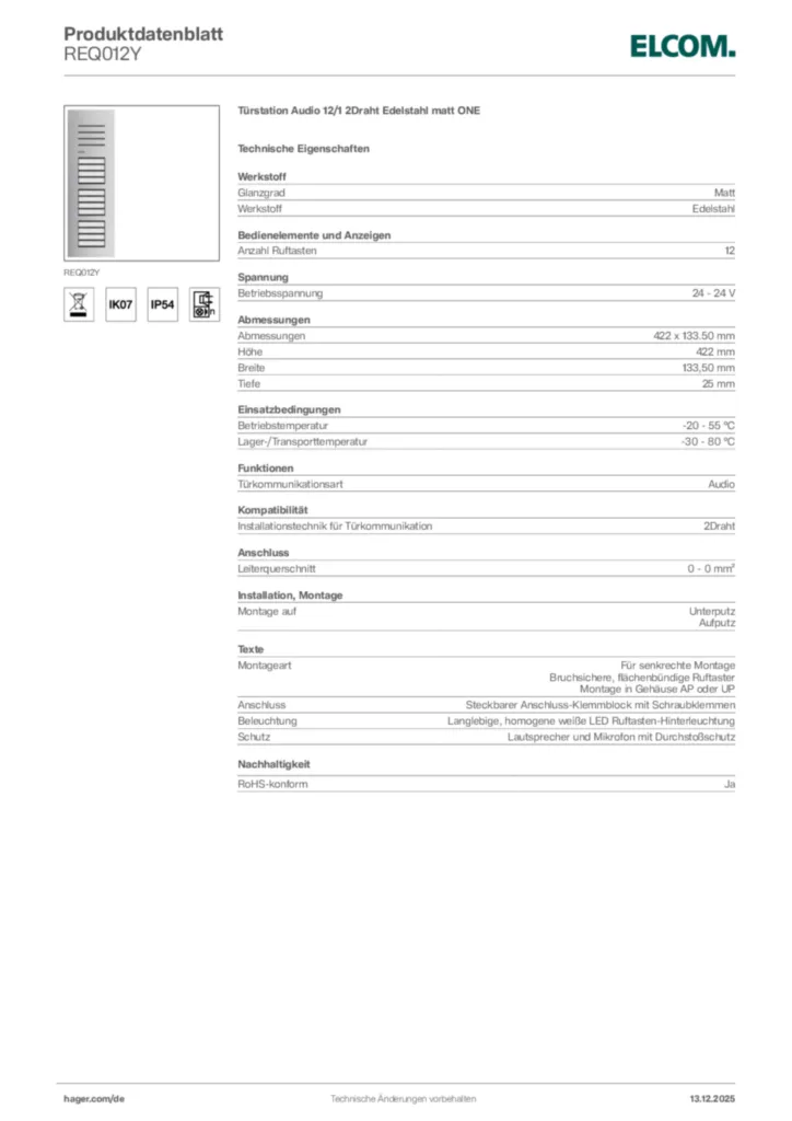 Elcom Produktdatenblatt REQ012Y
