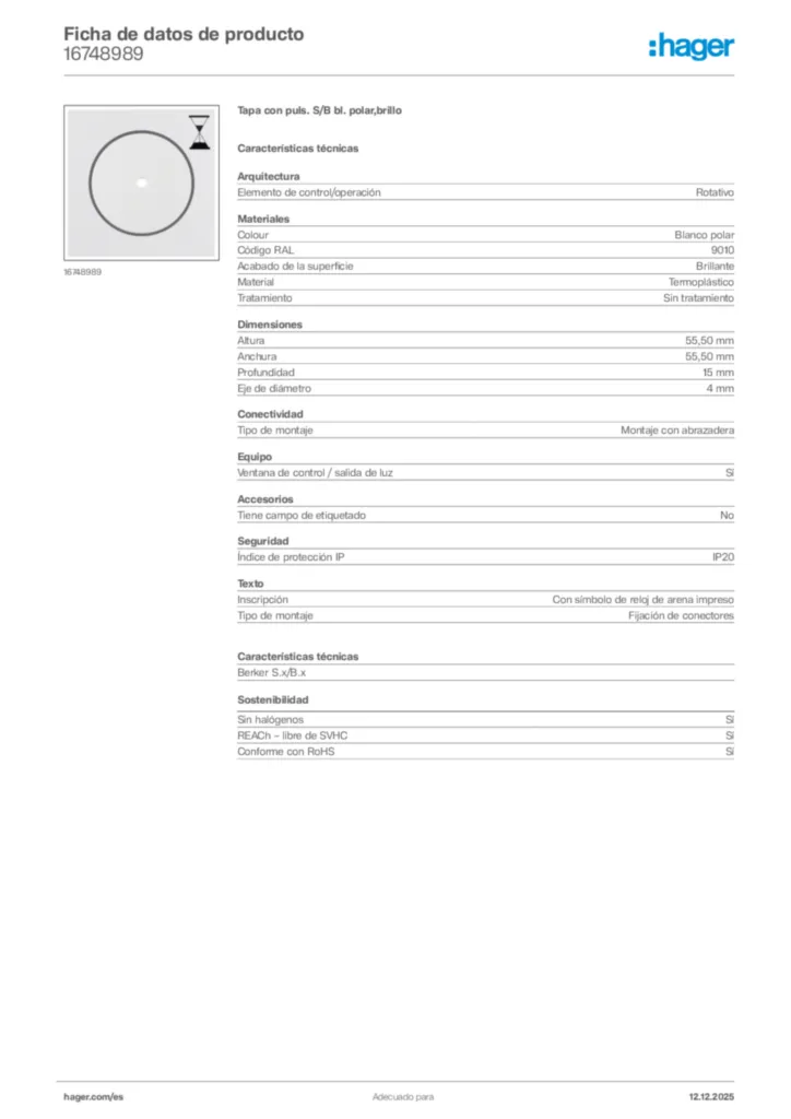 Imagen Hager Ficha de datos de producto 16748989 | Hager España