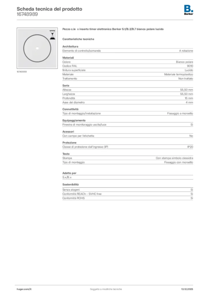 Immagine Berker Scheda tecnica del prodotto 16748989 | Hager Italia