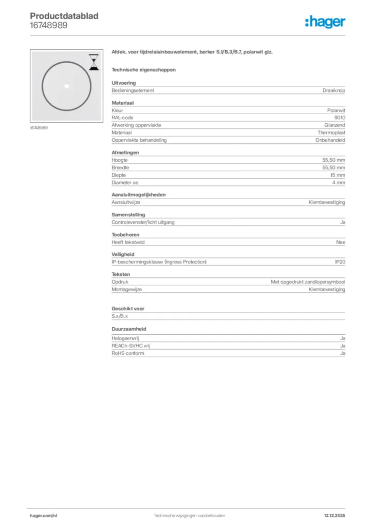 Afbeelding Hager Productdatablad 16748989 | Hager Nederland