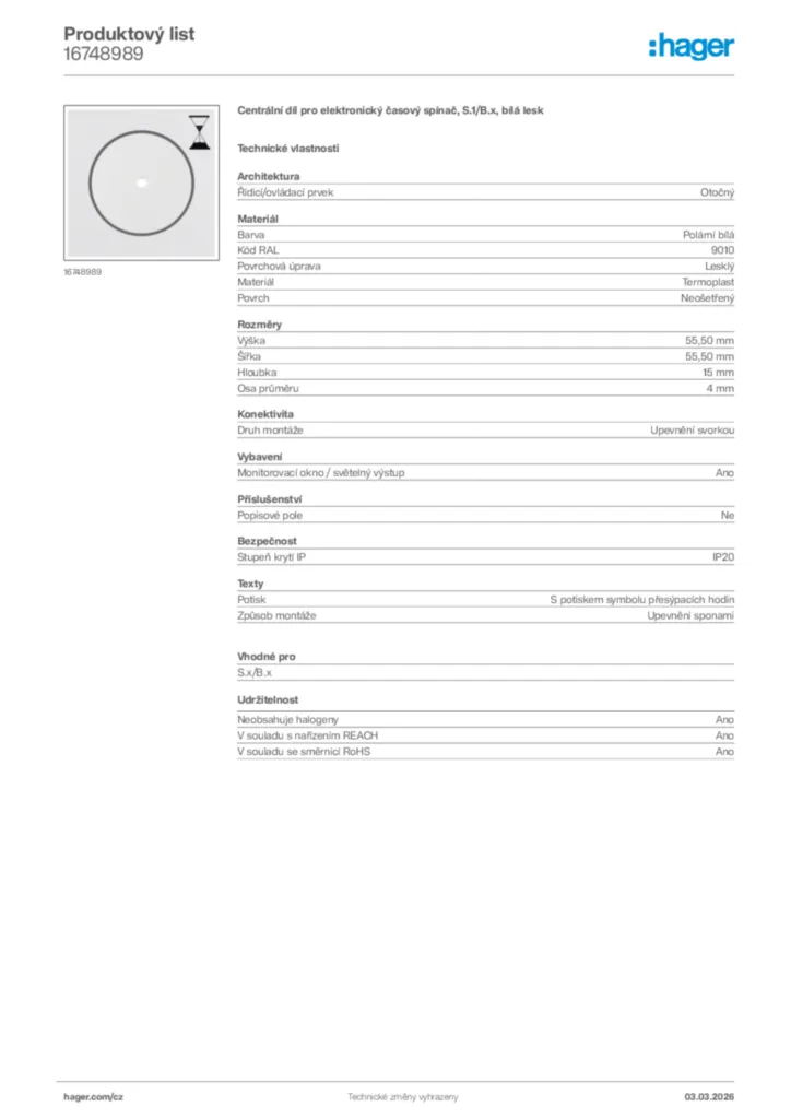 Obrázek Hager Product data sheet 16748989 | Hager
