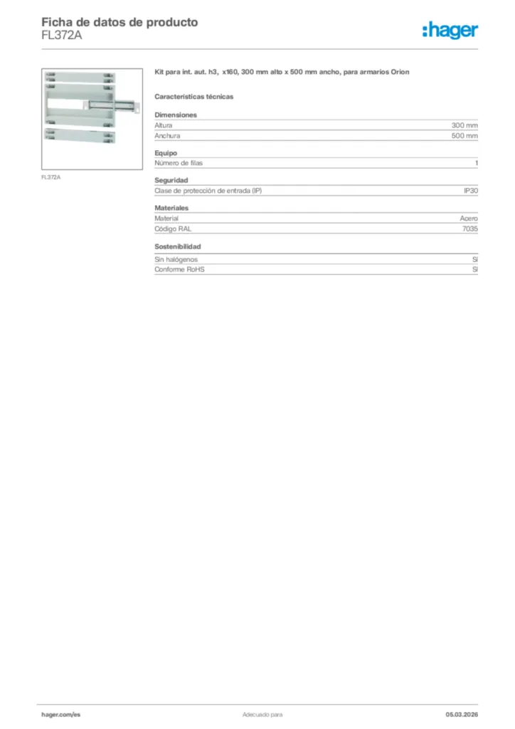 Imagen Hager Ficha de datos de producto FL372A | Hager España