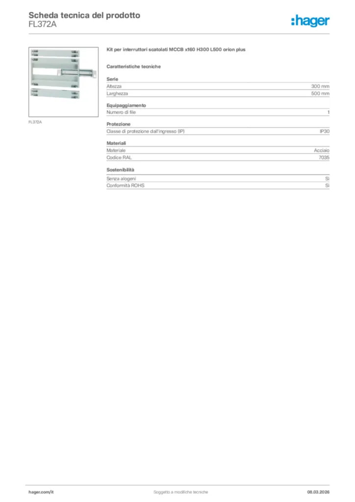 Immagine Hager Scheda tecnica del prodotto FL372A | Hager Italia