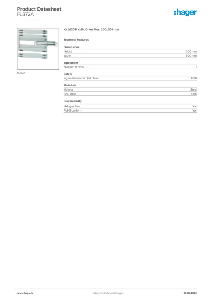 Image Hager Product data sheet FL372A  | Hager