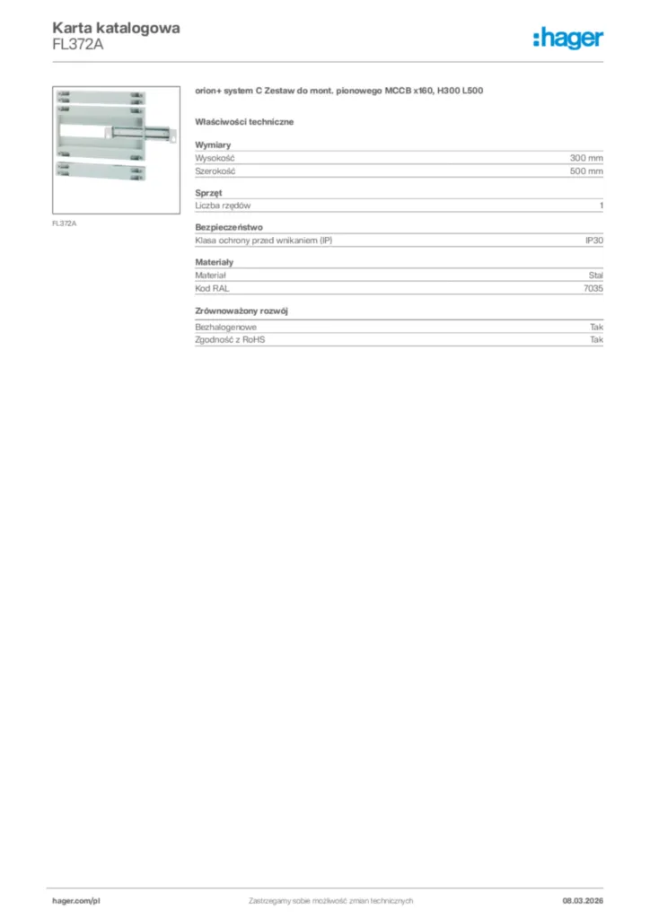 Zdjęcie Hager Karta katalogowa FL372A | Hager Polska