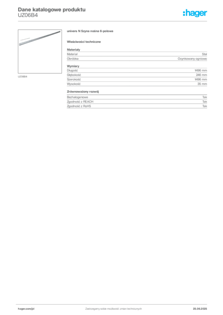 Zdjęcie Hager Karta katalogowa UZ06B4 | Hager Polska