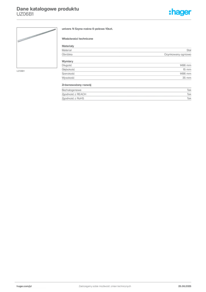 Zdjęcie Hager Karta katalogowa UZ06B1 | Hager Polska